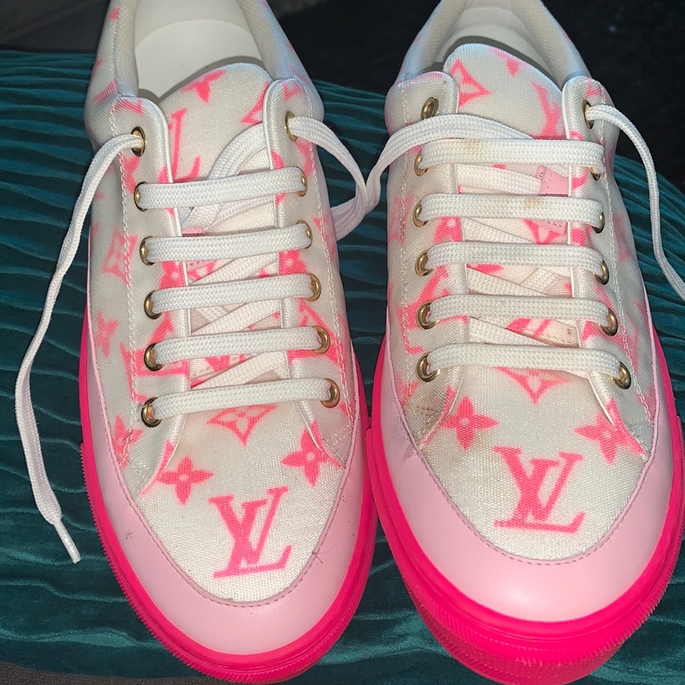 Pink and white authentic Louis Vuitton sneakers